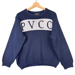 Foray Golf PVCC Navy Blue Cotton Blend Intarsia Knit Sweater Womens Large USA